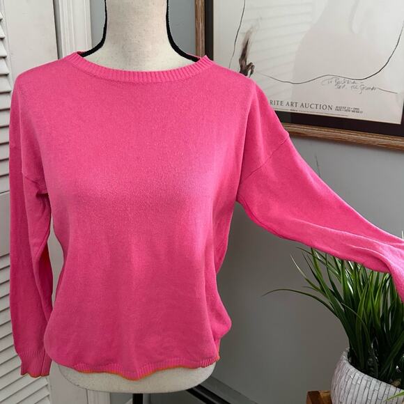 LUELLA Womens Sweater Pink Pullover Orange Stripe Back Preppy Spring Italy *M - Picture 1 of 12